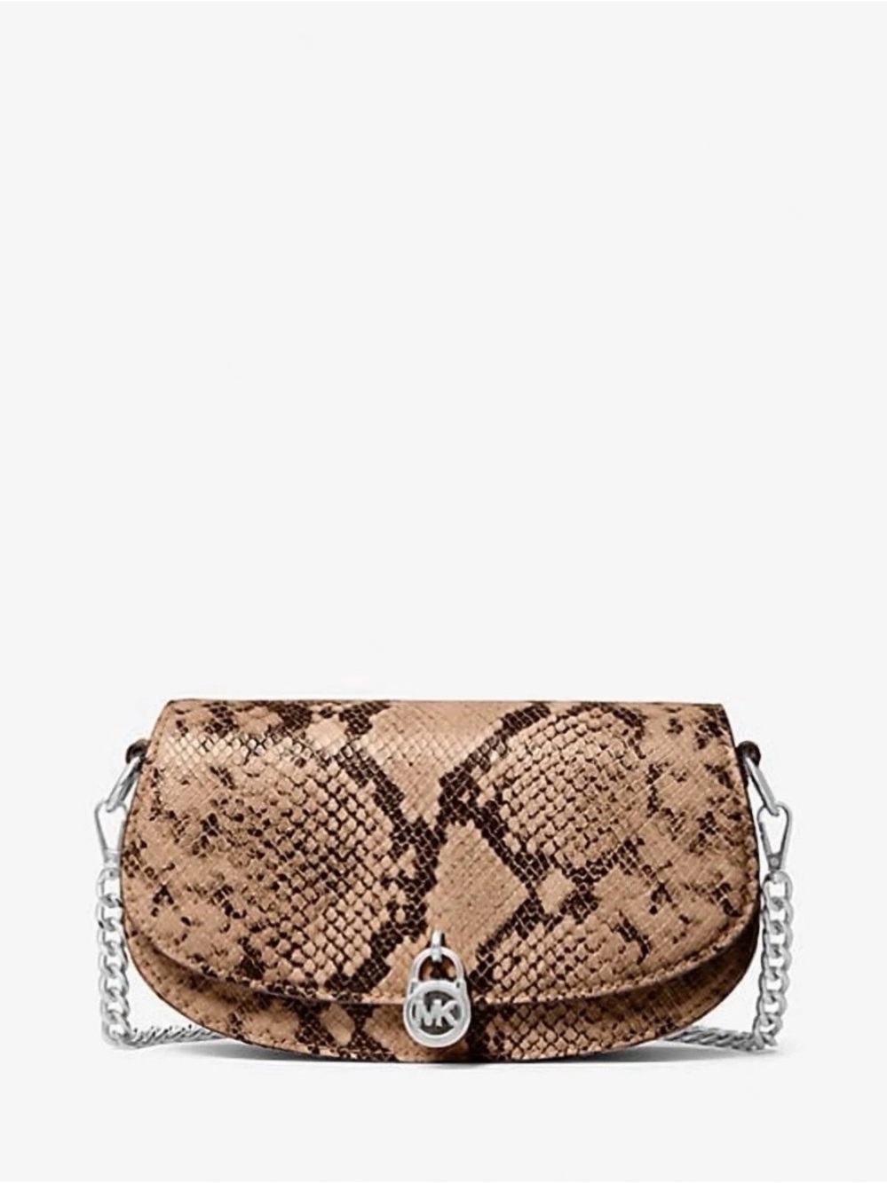 Michael Kors Outlet Mila Small Snake Embossed Convertible Tan Crossbody Bag